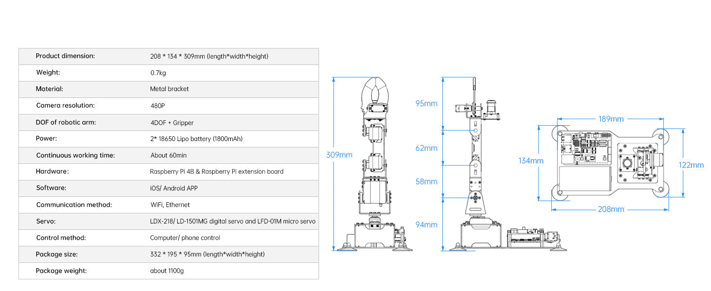 5DOF Robotic Arm Kit with AI Vision