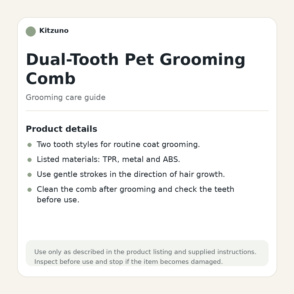 Dual-Tooth Pet Grooming Comb product details and grooming care guide