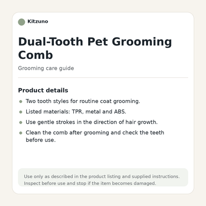 Dual-Tooth Pet Grooming Comb product details and grooming care guide