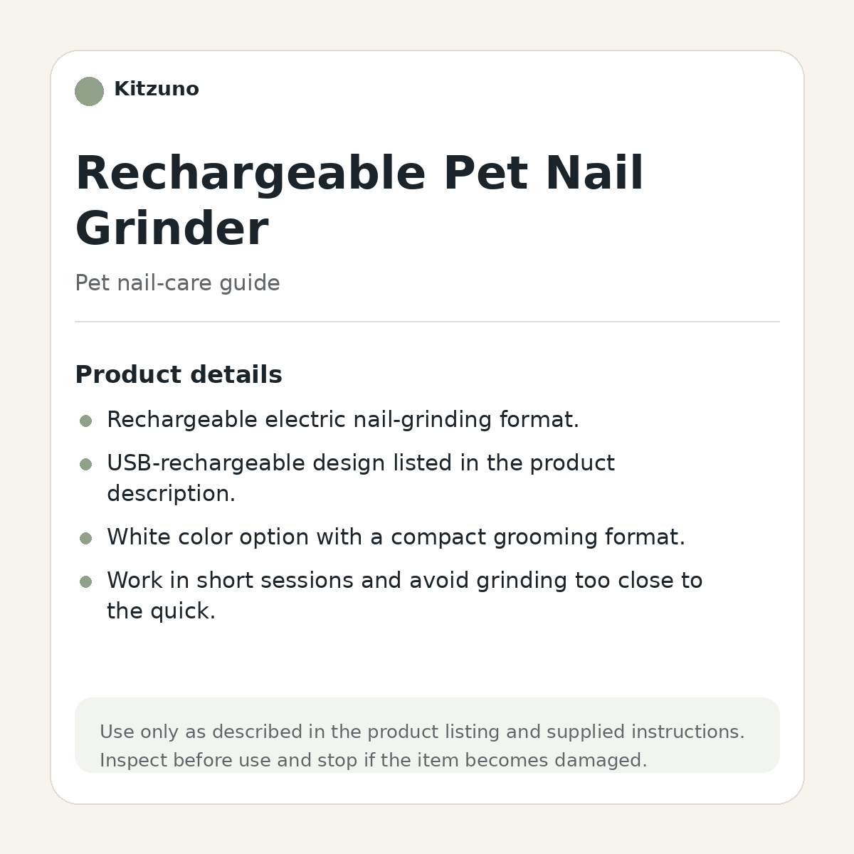 Rechargeable Pet Nail Grinder product details and nail care guide
